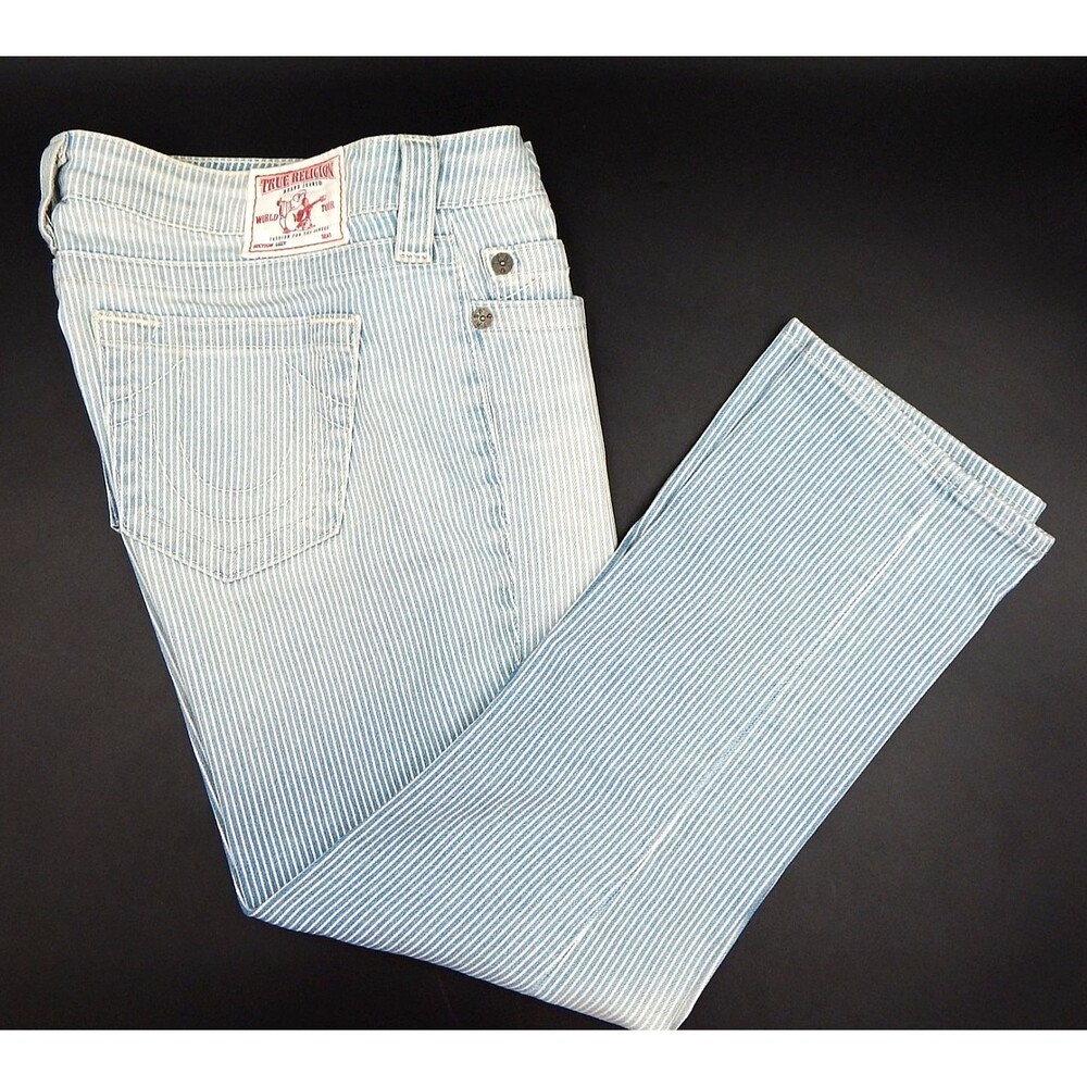 True Religion Jeans Womens 29 Blue Lizzy Pinstriped Slim Crop Denim Spandex